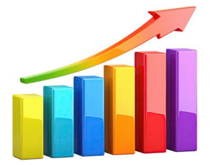 Bar graph rising, arrow upward, color gradient