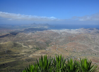 Epic panoramic view of S&atilde;o Vicente and Mindelo from Monte Verde, Cape Verde