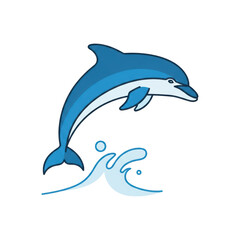 Playful blue dolphin leaping over ocean wave with transparent background