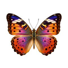 Fototapeta premium Vibrant orange and purple butterfly with detailed patterns on transparent background