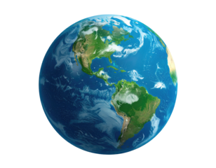 Earth view.  Blue oceans, green continents on black