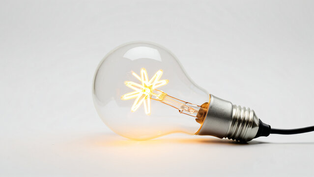 Leuchtende Gl&uuml;hbirne mit Sternenform-Gl&uuml;hfaden: Konzept f&uuml;r Idee, Innovation und Energie