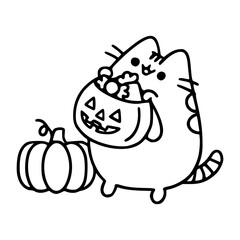 cute cartoon cat celebrating Halloween outline vector