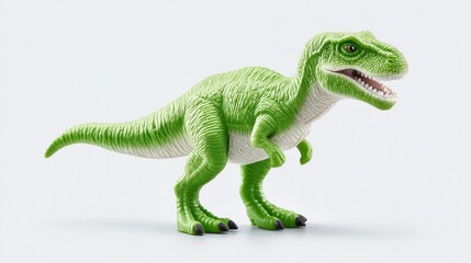 Obraz premium Green toy dinosaur on a white background, perfect for children's projects