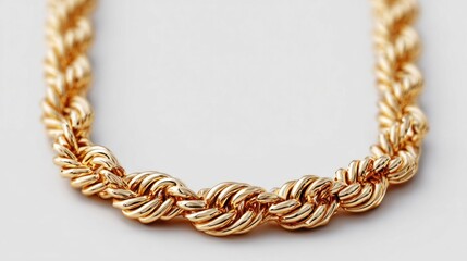 Obraz premium Close-up of a luxurious gold rope chain necklace on a white background