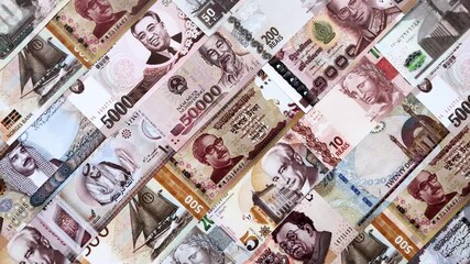 Money background, currency exchange, paper banknotes from different countries. Money cash currency as a financial background for your design - Powered by Adobe