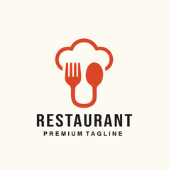 Modern restaurant logo featuring a stylized chef's hat shape containing a combined fork and spoon utensil.