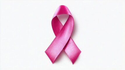 Pink ribbon symbol representing breast cancer awareness on a white background