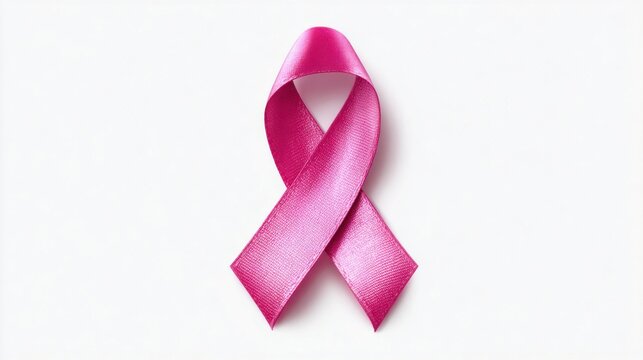 Pink ribbon symbol representing breast cancer awareness on a white background