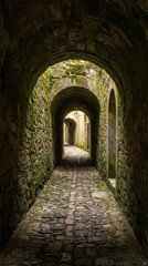 Obraz premium Serene Stone Passageway in Ancient Architecture Surrounded by Green