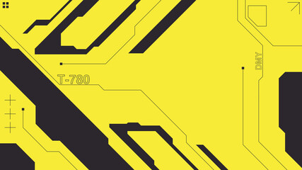 Abstract cyberpunk yellow background. Futuristic interface with geometric and technical elements. Digital art suitable for gaming, web design, posters, and branding. Futuristic frame.