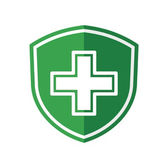 Fototapeta premium Green Shield with a White Cross Symbolizing Healthcare and Safety