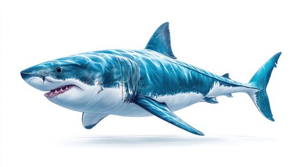 Obraz premium majestic great white shark swimming in the ocean, isolated on white background
