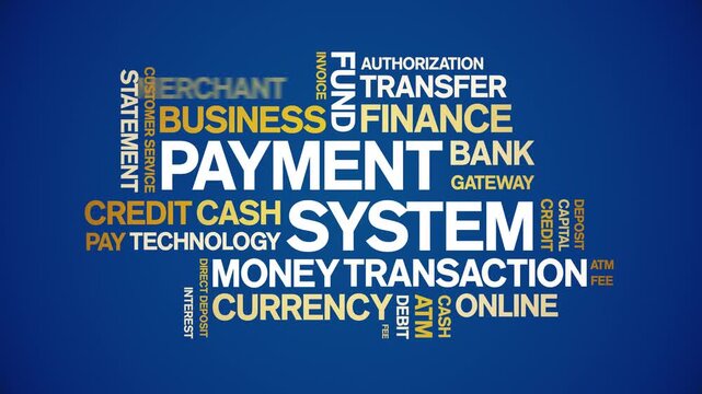 Payment System animated word cloud-text design animation tag kinetic typography seamless loop.