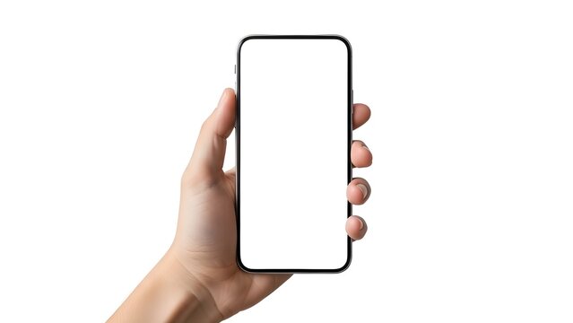 Woman's hand holding a smart device with a blank touch screen for business communication - Powered by Adobe