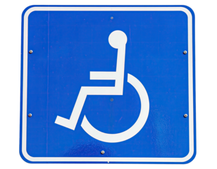Handicap sign blue square, white wheelchair icon