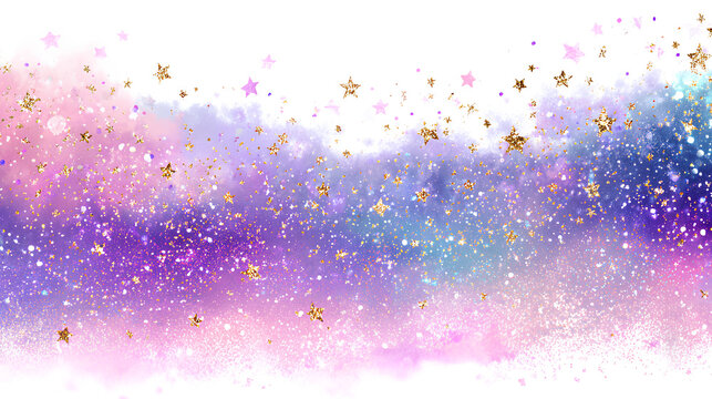 Shiny magical overlay with glitter, spray, and twinkling stars on white background. - Powered by Adobe