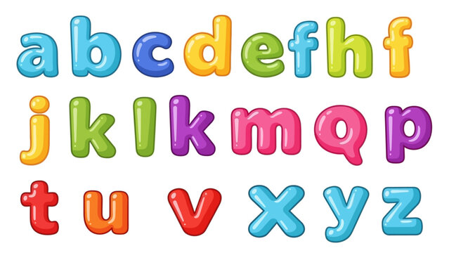 Colorful cartoon lowercase alphabet letters isolated on white background educational resource for
