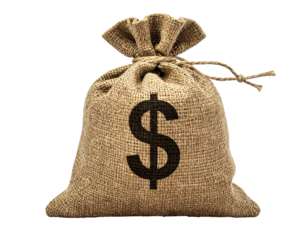 Burlap sack tied, with a dollar sign, isolated on black