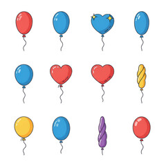 Colorful balloons with transparent background featuring heart, star, and spiral shapes