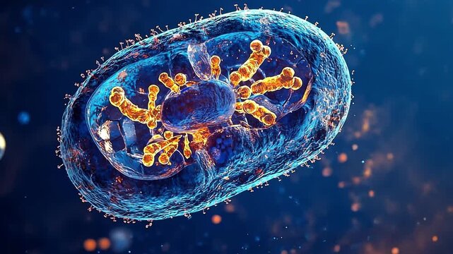 3D animation of the monkeypox virus cell. Microscopic view of a pathogen and its internal structure. Infectious disease and virology research concept