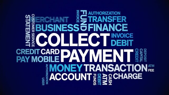 Collect Payment animated word cloud-text design animation tag kinetic typography seamless loop.