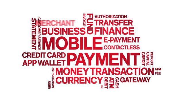 Mobile Payment animated word cloud-text design animation tag kinetic typography seamless loop.