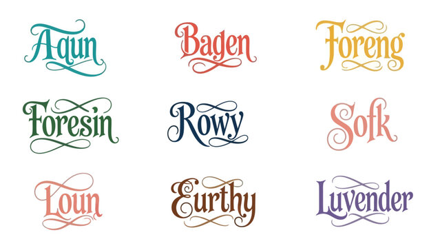 Elegant typography collection displaying diverse and decorative word designs for creative projects