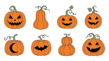 Halloween pumpkin illustrations in various spooky and fun designs ready for seasonal use