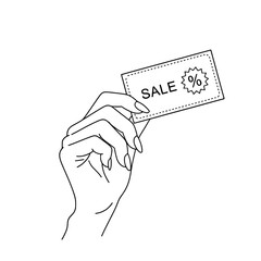 Icon of a beautiful female hand holding a discount coupon representing shopping and sales concepts