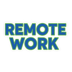 Remote work text design with blue and green letters on transparent background