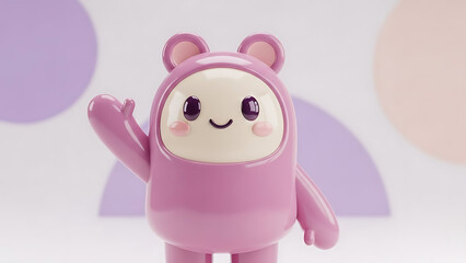 Cute pink baby girl cartoon character illustration of a piggy bear holding a valentine heart vector design