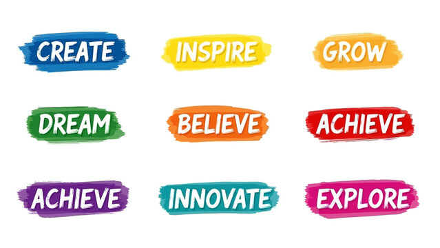 Motivational Watercolor Brush Strokes with Inspirational Words for Personal Growth