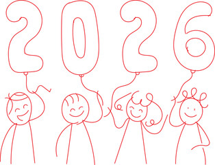 2026 happy new year greeting card background cartoon vector illustration 