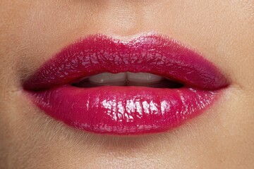 Obraz premium Lips painted in wine fuchsia hue enhance natural beauty with a glossy finish perfect for various occasions and settings