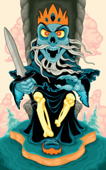 Horror cartoon version of the King of Swords. Vector illustration.
