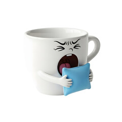 Sleepy Coffee Cup Holding a Pillow