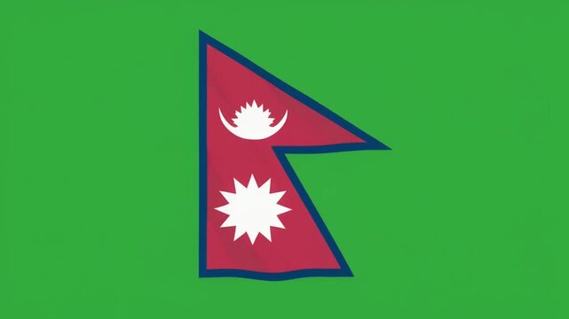 Nepal Flag Simple Graphic Wave on Green Screen