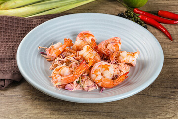 Shrimp cocktail with salad and sauce