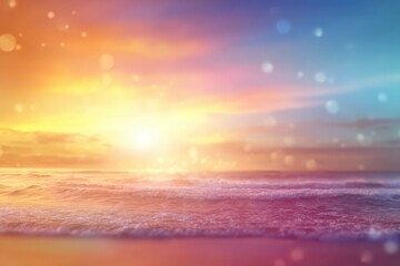 Obraz premium Bright colors of sunrise over the tranquil sea create a serene atmosphere with a beautiful blend of light and water at dawn, inspiring calmness and reflection