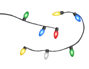 Untitled design - Colorful Christmas Fairy Light Garland with Mixed Bulb Colors, Curved Hanging Pattern, PNG Overlay