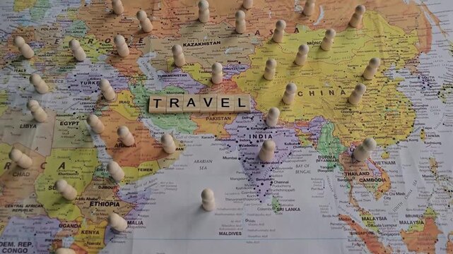 A map of Asia with travel markers showing countries and regions to explore over time