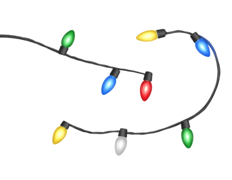 Untitled design - Colorful Christmas Fairy Light Garland with Mixed Bulb Colors, Curved Hanging Pattern, PNG Overlay