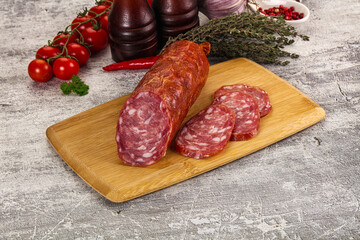 Italian pork Salchichon sausage with slices
