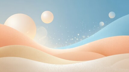 Abstract Landscape with Pastel Tones Sparkling Glittering Bokeh Effect and Floating Spheres