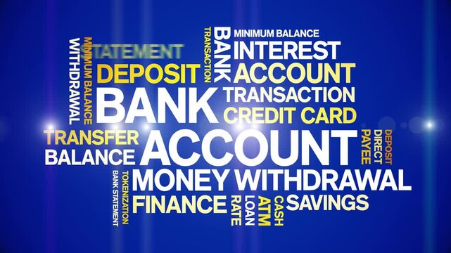 Bank Account animated word cloud-text design animation tag kinetic typography seamless loop.