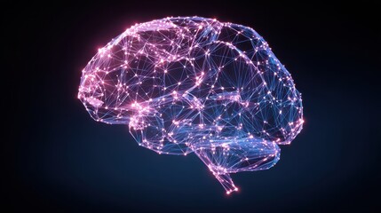 Abstract Brain Silhouette Illuminated With Glowing Dots and Lines Over Dark Background