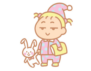 Sleepy little girl in pink pajamas