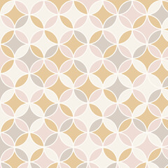 和ポップパターンのデザインペーパー （くすみカラー）ー 重なる円が織りなす七宝柄の和モダン柄デザインペーパー。マスキングシールブックタイプ、フレークシール、手帳デコ素材、包装紙、紙袋に最適。ハンカチ、ミニタオル、箸、湯呑み、マグカップ、皿、キッチンクロス、キッチン雑貨にも。