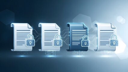 Digital Security Protecting Data with Encryption and Secure Files on a Blue Background